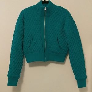 Urban outfitters puffy teal zip up sweater